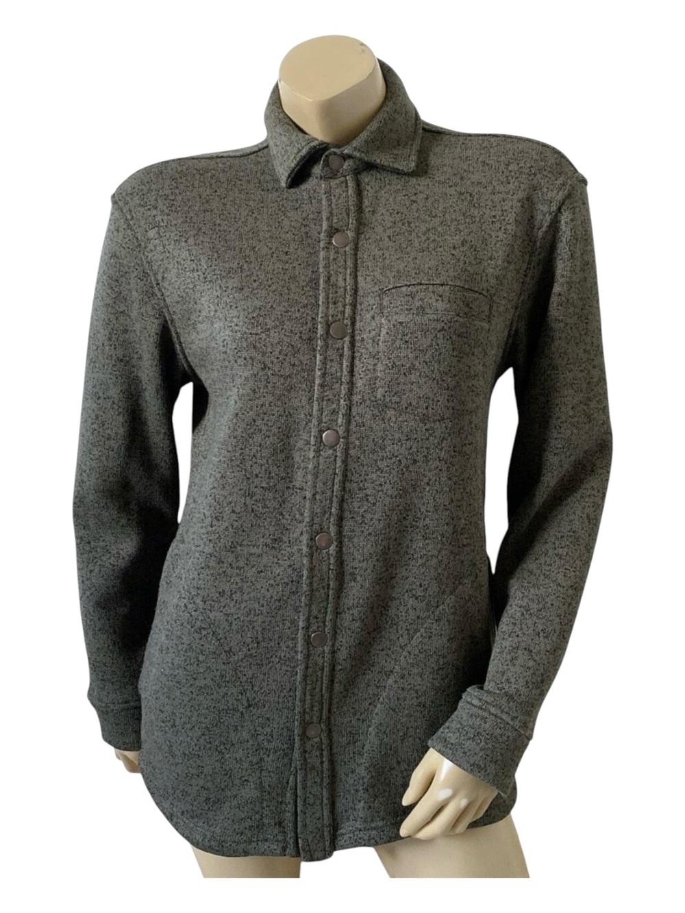 Solaris Shacket Jacket Womens Small Green Fleece Snap Front Long Sleeve Casual